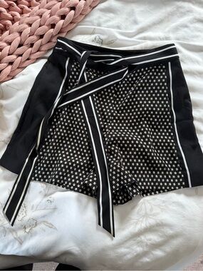 Ted Baker Black Star-Print Wrap Skort with Waist Tie